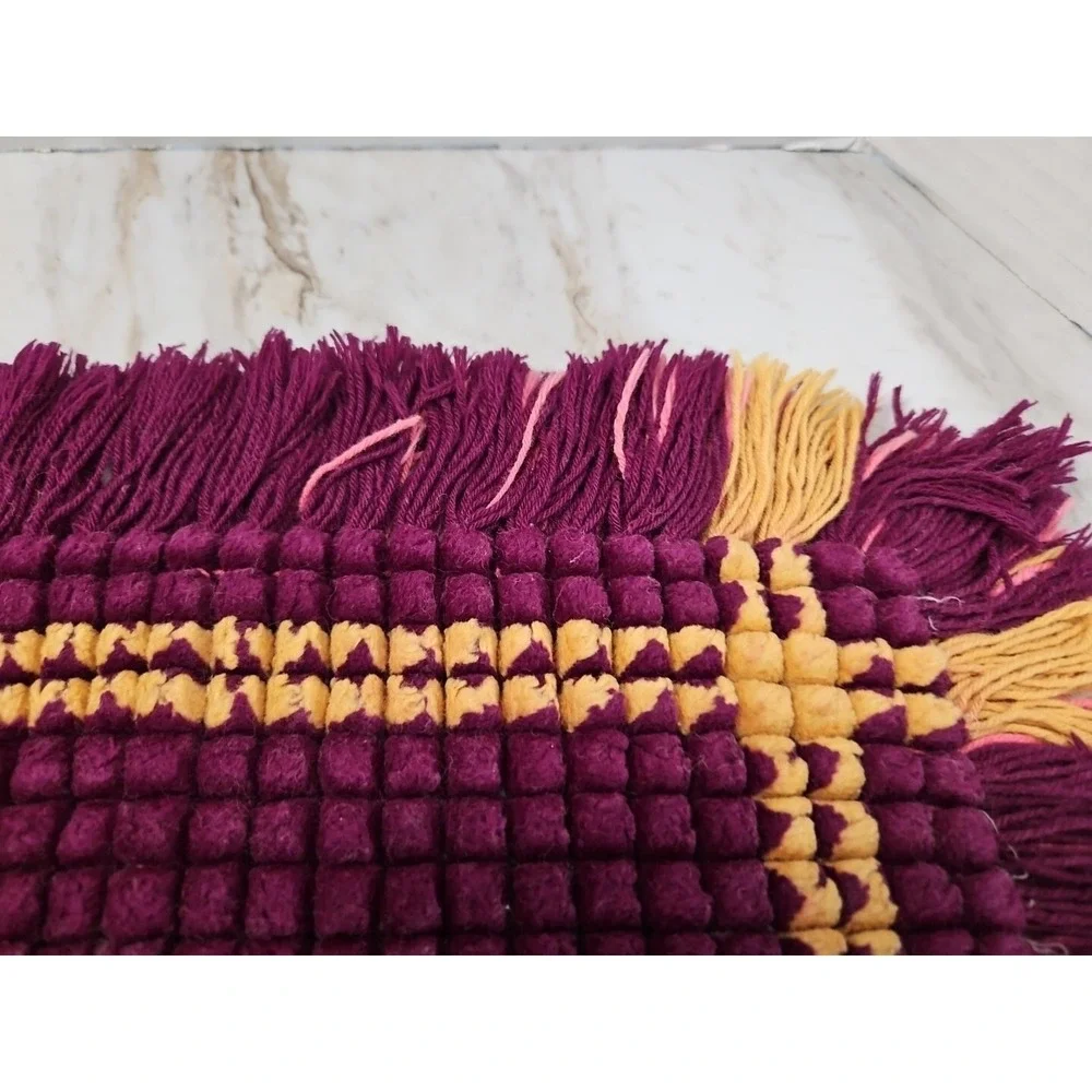 Vtg Pom Pom Doily Handmade Retro Hippie Centerpiece Placemat Fringe Mary‎ Purple